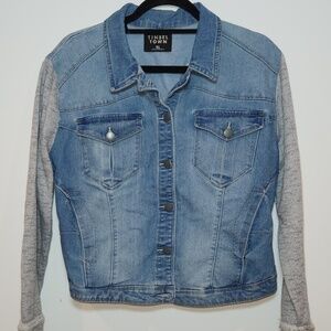 Tinseltown Denim Jacket with Knit Sleeves – Size XL
